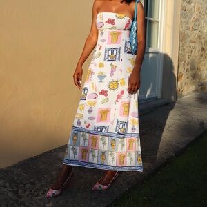🌼JAPNA🌼 NWT Linen Strapless Printed Dress, Size XL